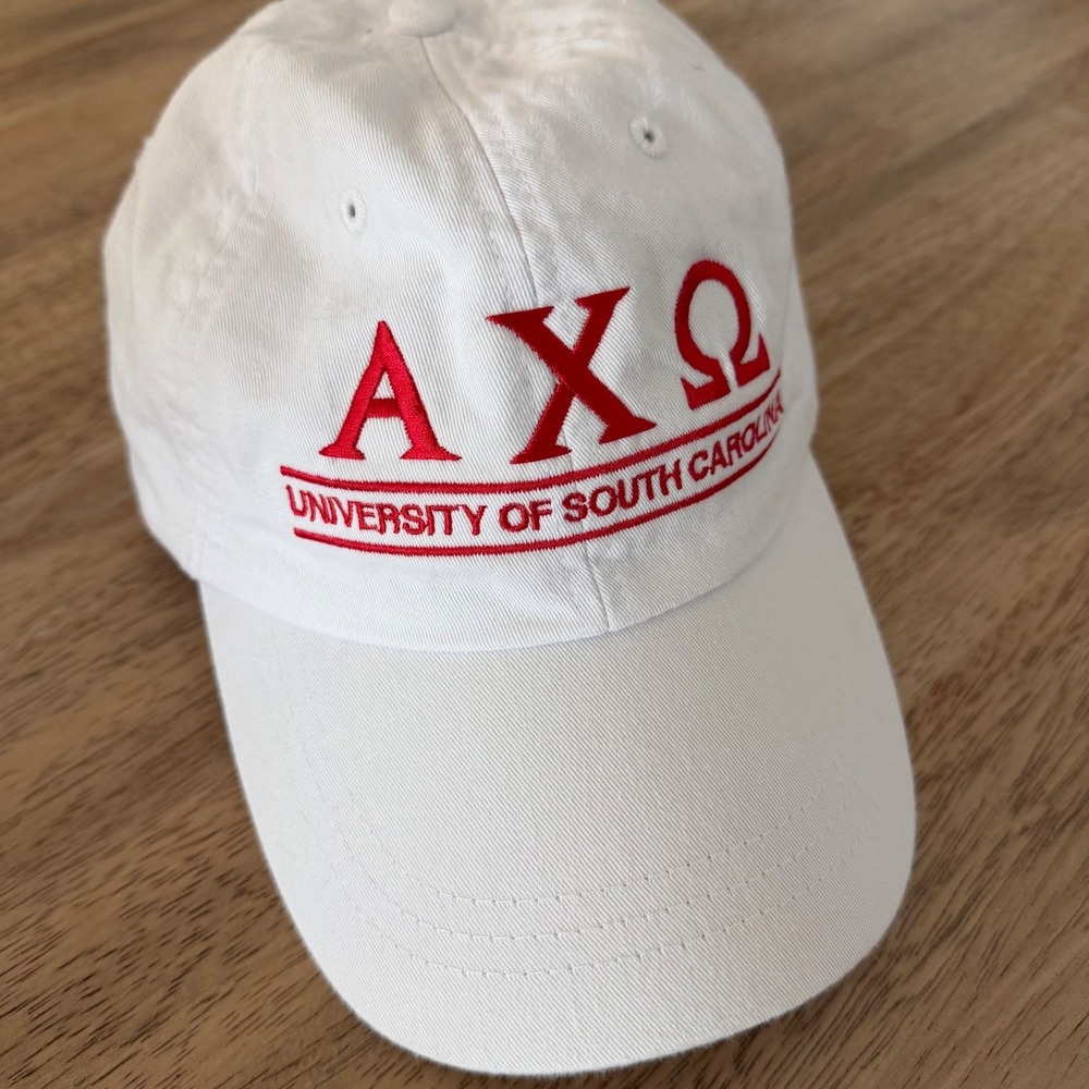 Adams Alpha Chi Omega University of South Carolina White Baseball Hat AXO Cap